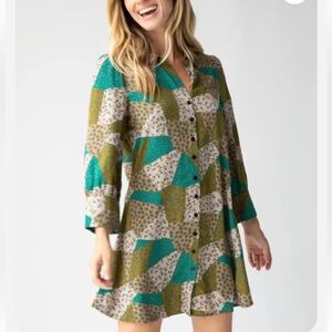 NATURAL LIFE Twiggy Mini Shirt Dress Green Teal Floral Patchwork Women’s XL NWT